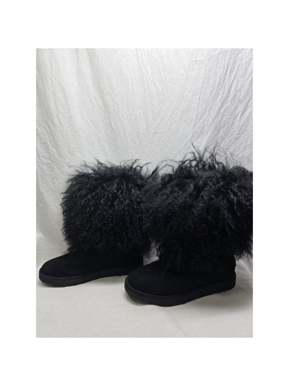 Ugg Women's Lida Boot Mongolian Sheepskin and Suede Black Size 6 US- RARE STYLE